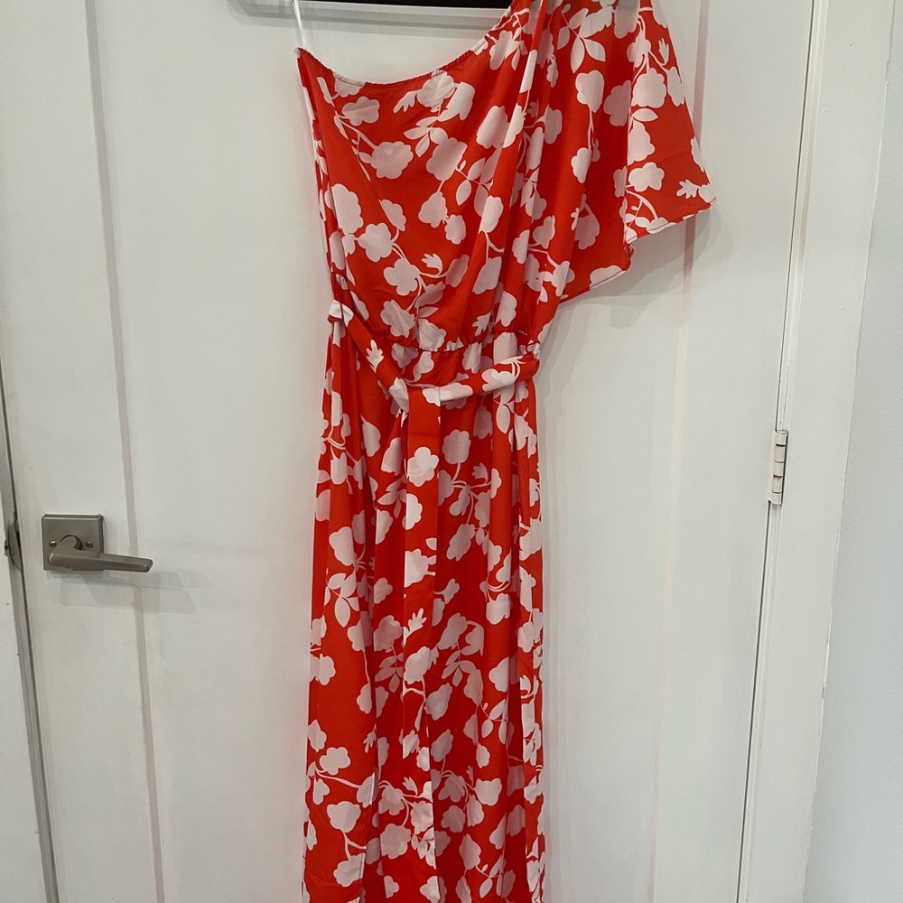 Mud Pie Orange and White One-Shoulder  Maxi Dress size S